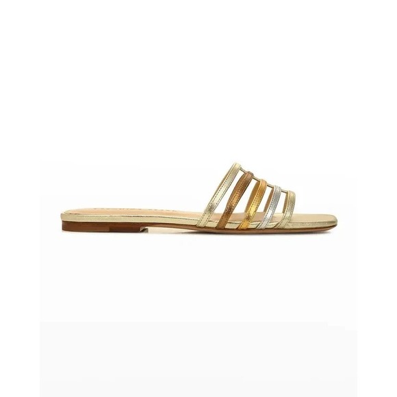 Veronica Beard Maxon Metallic Gold Silver Caged Flat Sandals Size 9 - Picture 1 of 4